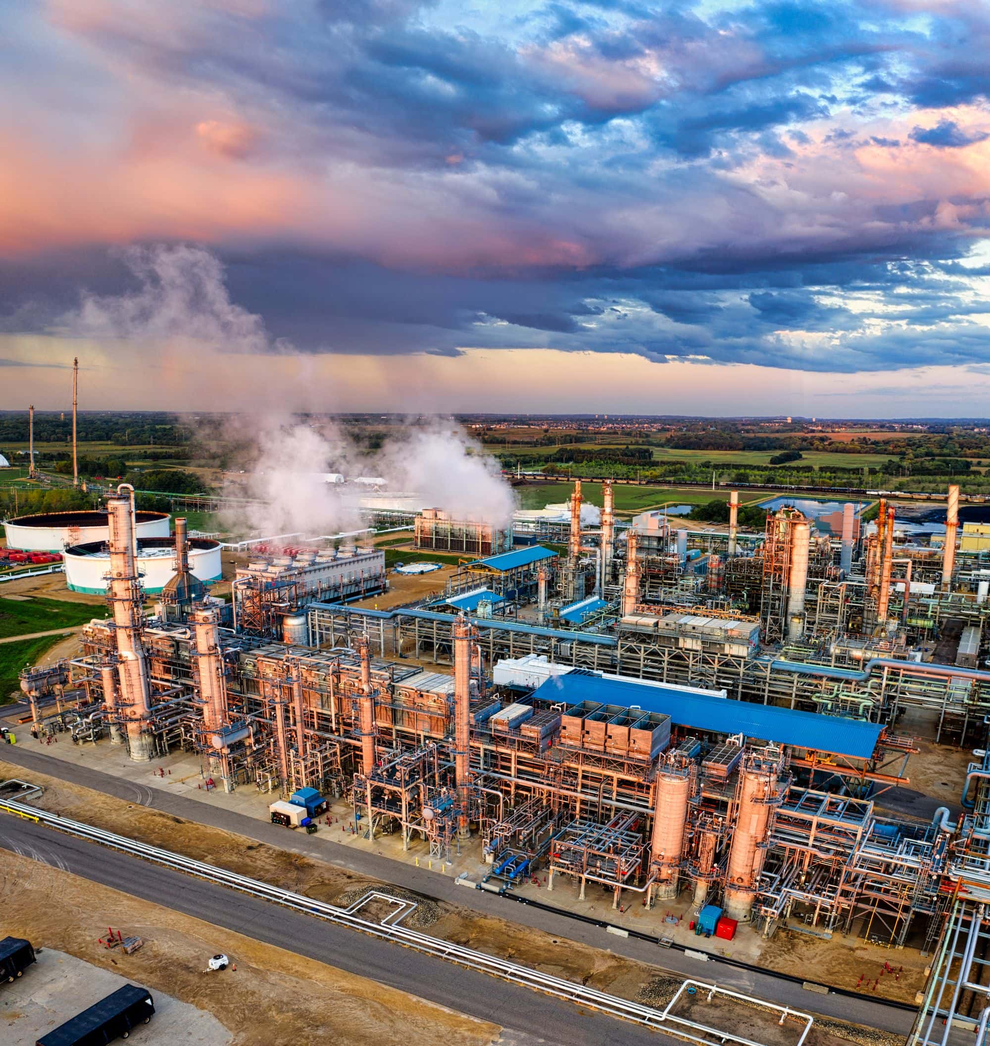 Industrial plant lit at night